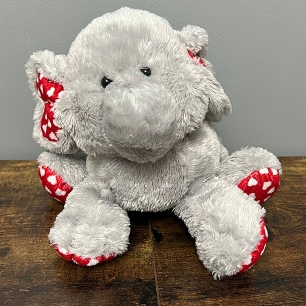 Ganz Elephant Plush Grey Soft‎ Stuffed Animal Red Heart Ears Paws Valentine RARE